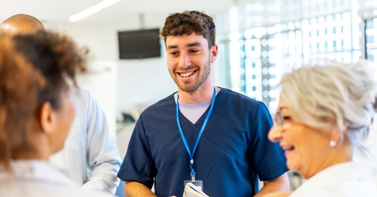 Nurse talking to a group of people